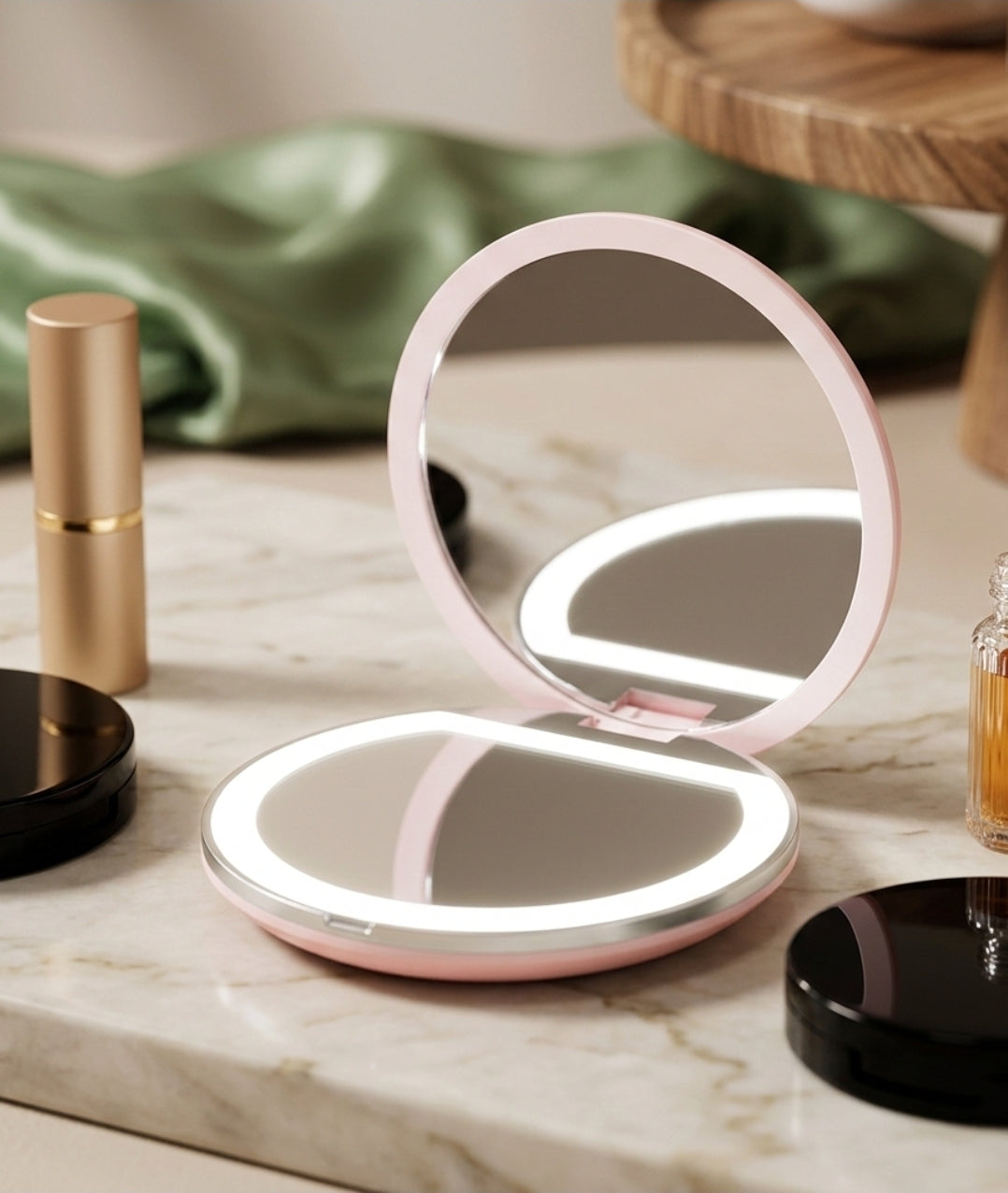 Miroir de Poche LED Lumineux - Édition Galbe Circulaire - Grossissement Haute Précision 5x - USB