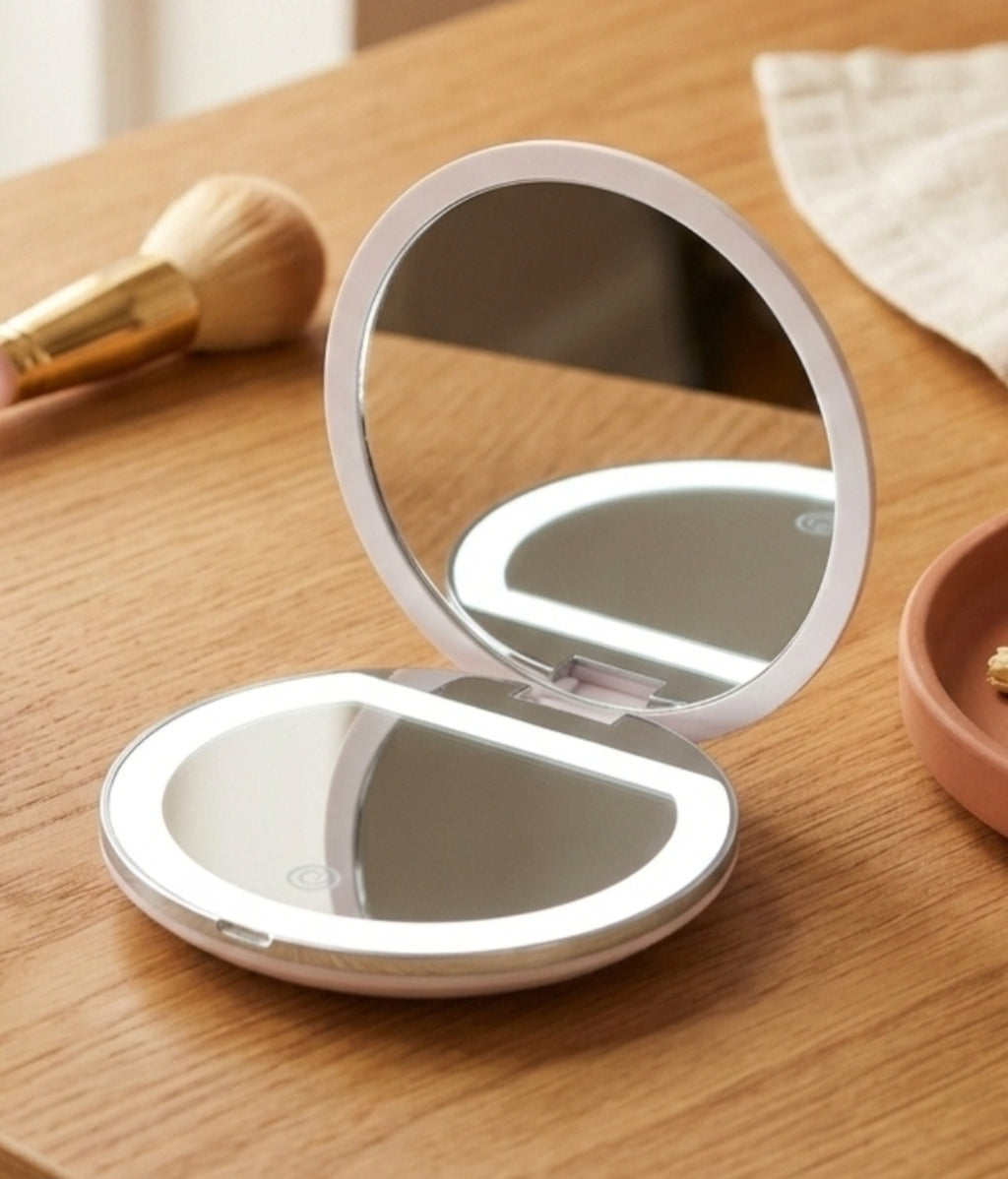 Miroir de Poche LED Lumineux - Édition Galbe Circulaire - Grossissement Haute Précision 5x - USB