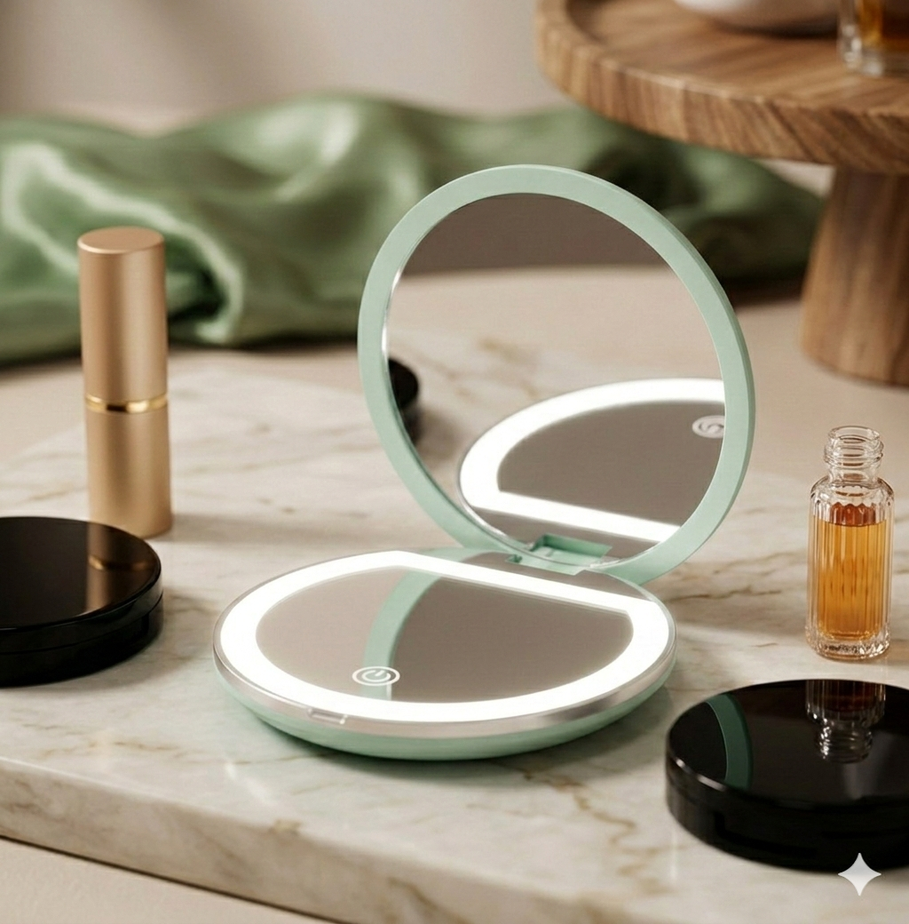 Miroir de Poche LED Lumineux - Édition Galbe Circulaire - Grossissement Haute Précision 5x - USB