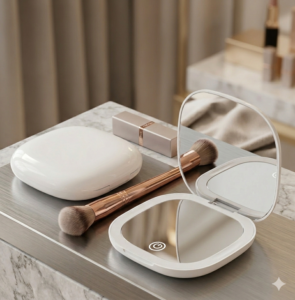 Miroir de Poche LED Lumineux - Édition Silhouette Carrée Grossissement - Haute Précision 10x - USB